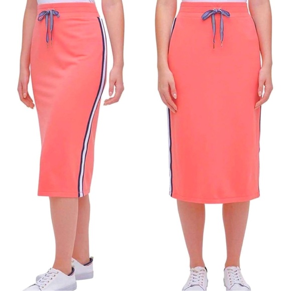 Tommy Hilfiger Dresses & Skirts - Tommy Hilfiger Coral Plush Knit Side-Stripe Midi Skirt Athleisure Retro Plus